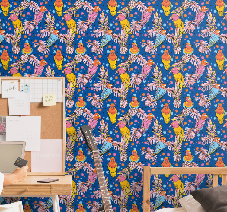 Tapeta w papugi tropikalna oaza papug - TenStickers