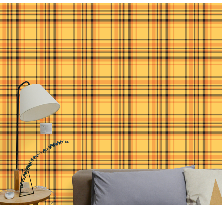 Tapeta do salonu żółty fajny wzór w kratkę - TenStickers