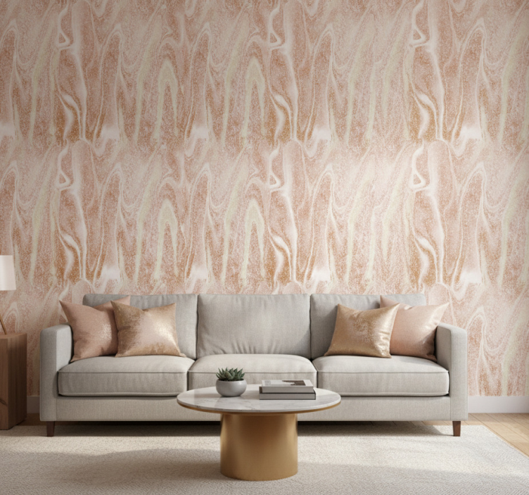 Tapeta wzory i tekstury efekt marmuru różowo-złotego - TenStickers