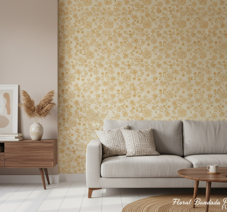 Tapeta do salonu w pomarańczowy kwiatowy paisley - TenStickers