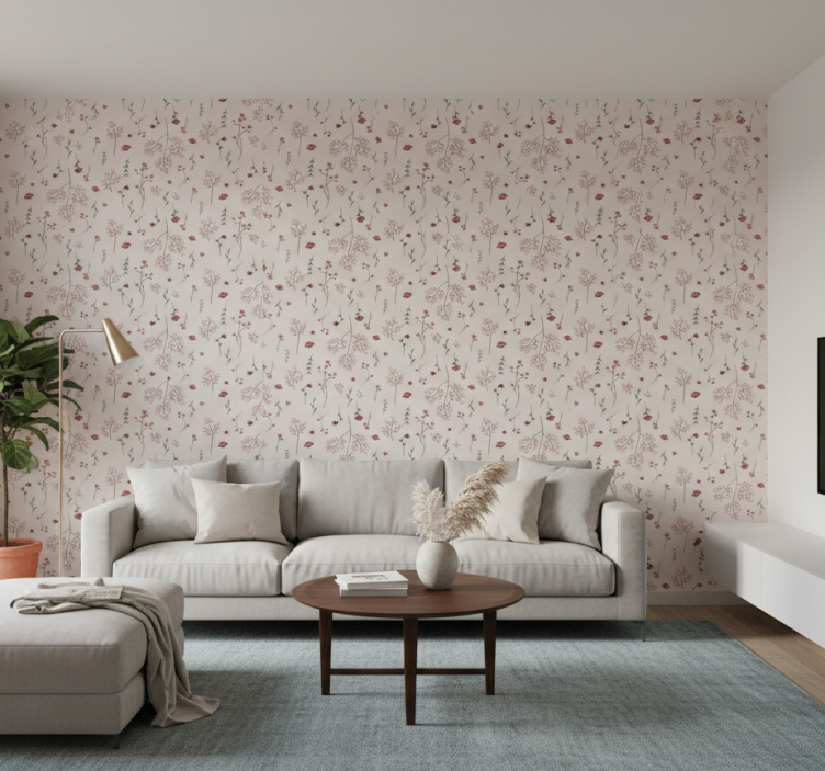 Tapeta wzory i tekstury minimalistyczny czerwony wzór kwiatowy - TenStickers