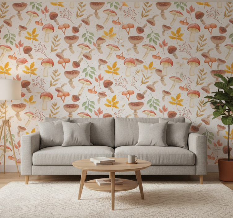 Tapeta wzory i tekstury ręcznie malowany wzór grzybów - TenStickers