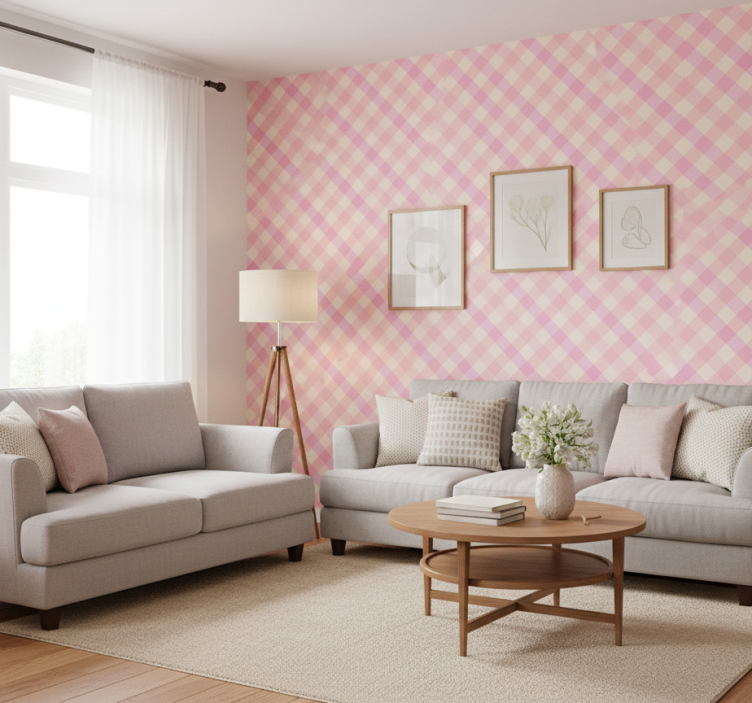 Tapeta wzory i tekstury różowa w kratkę - TenStickers