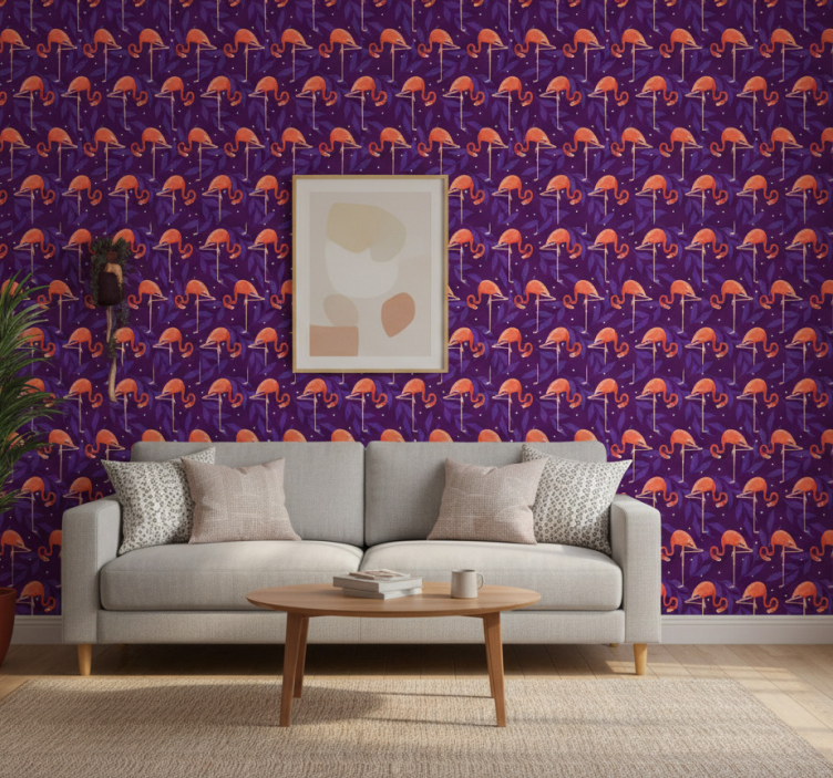 Tapeta ptaki różowe flamingi tropikalne - TenStickers