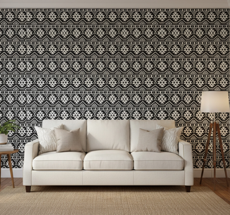 Tapeta wzory i tekstury w czarno-białym boho - TenStickers