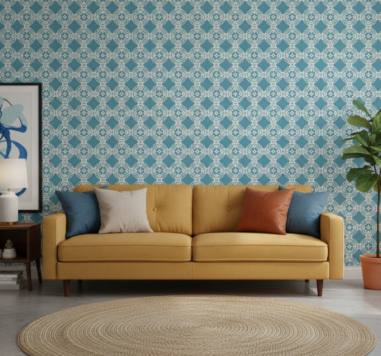 Tapeta wzory i tekstury w stylu antycznym niebiesko-biała - TenStickers