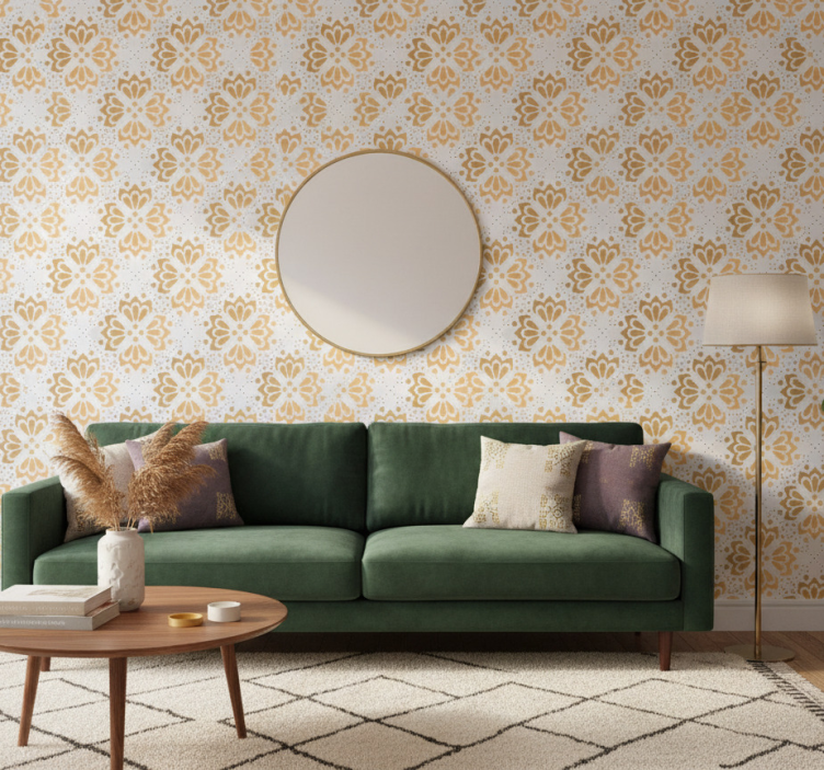 Tapeta do salonu w złoty wzór mandali - TenStickers