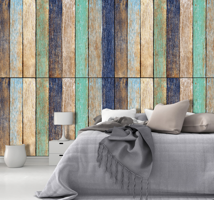 Tapeta z kolorowymi vintage deskami - TenStickers