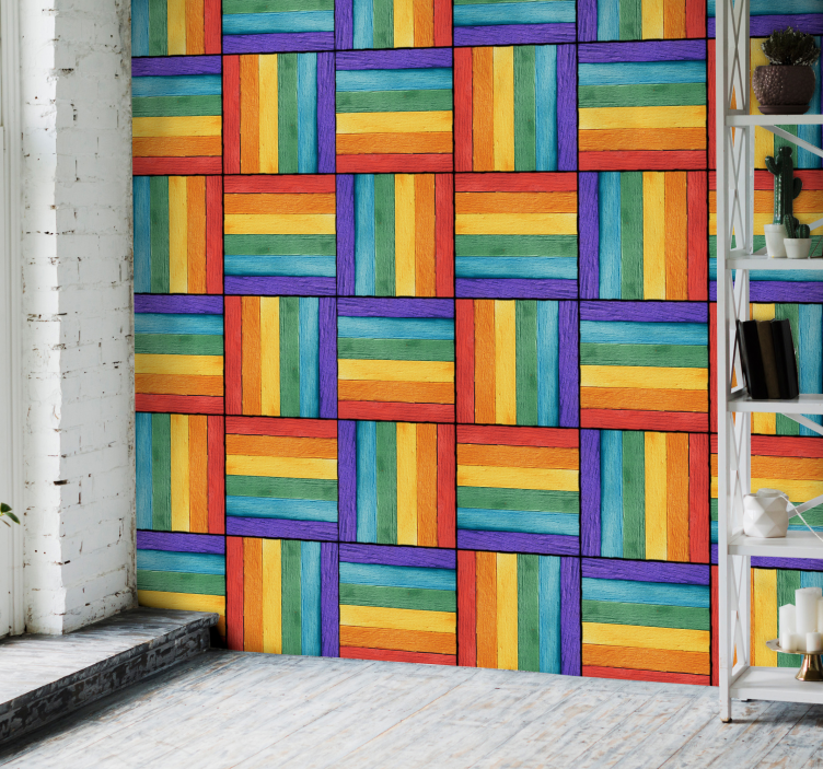 Kolorowa tapeta vintage drewno - TenStickers
