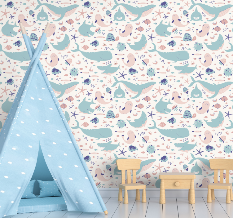 Tapeta zwierzęta Ciemne i jasnoniebieskie rekiny - TenStickers