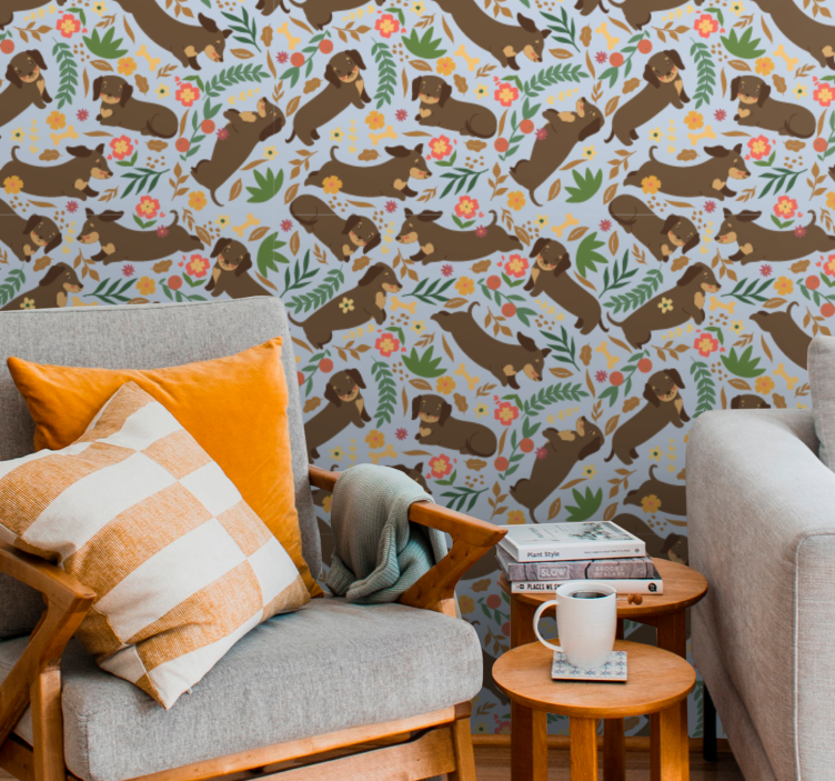 Tapeta psy wzór kwiatowy ze słoniem - TenStickers