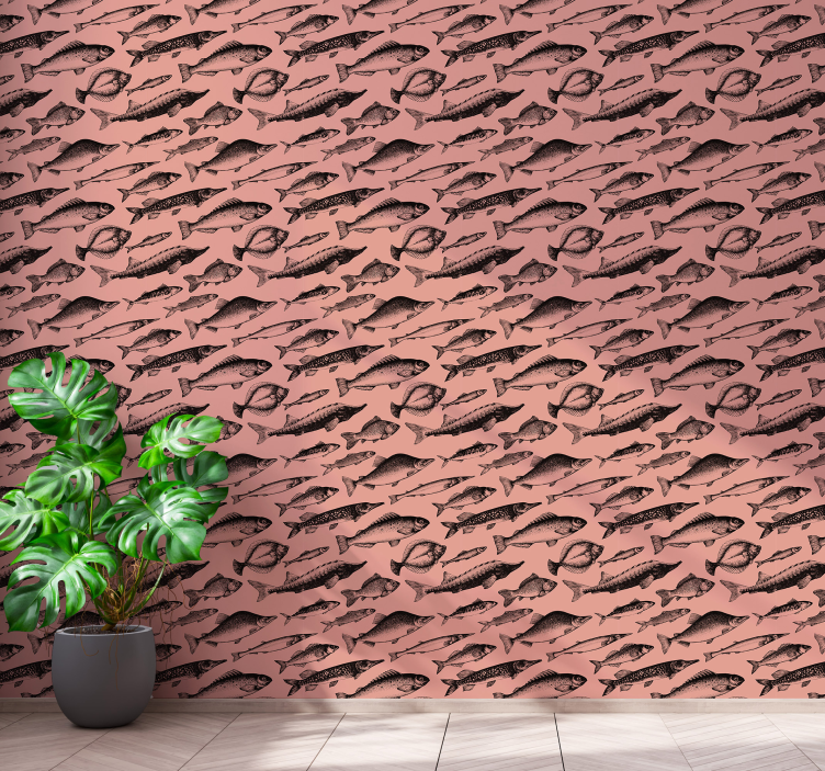 Tapeta zwierzęta ryby na czerwonym tle - TenStickers