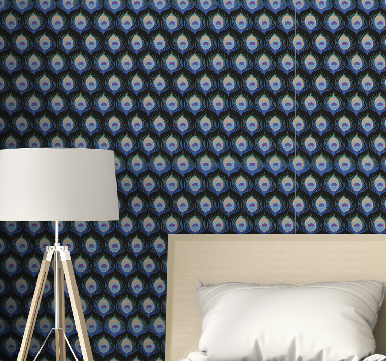 Tapeta ptaki wzory piór pawich - TenStickers