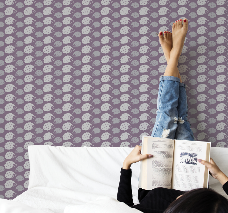 Tapeta zwierzęta fioletowy wzór jeża - TenStickers