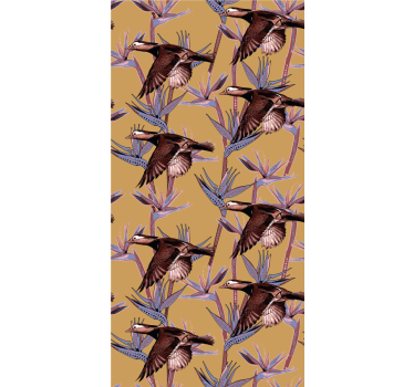 Tapeta ptaki w tropikalny wzór z flokowania - TenStickers