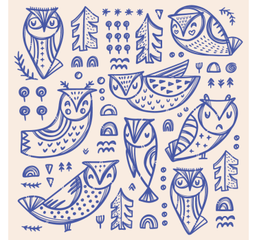 Tapeta zwierzęta ilustracja uroczej niebieskiej sowy - TenStickers