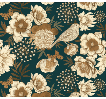 Tapeta ptaki w stylu vintage botaniki chinoiserie - TenStickers