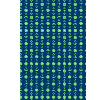 Tapeta kwiaty w zielono-niebieski tradycyjny wzór - TenStickers