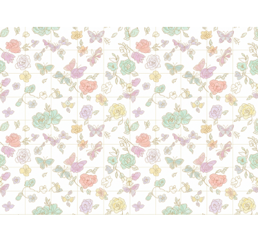 Tapeta kwiaty motyl w delikatnych kolorach - TenStickers