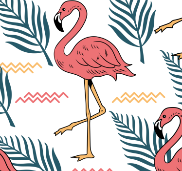Tapeta do sypialni tropikalne liście z flamingami - TenStickers