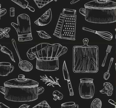 Tapeta do kuchni szkice przyborów kuchennych - TenStickers