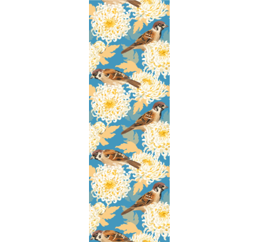 Tapeta ptaki wróble chryzantemowe - TenStickers