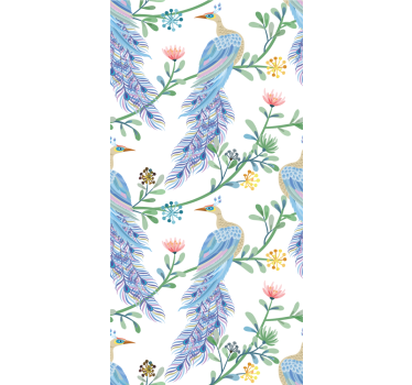 Tapeta ptaki elegancki niebieski motyw piórkowy - TenStickers