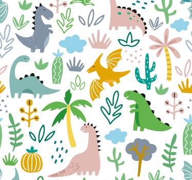 Tapeta dinozaury skandynawski wzór jurajski - TenStickers