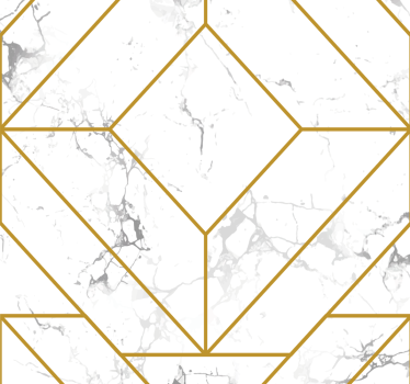 Tapeta do pokoju dziennego złoto-biała geometria - TenStickers