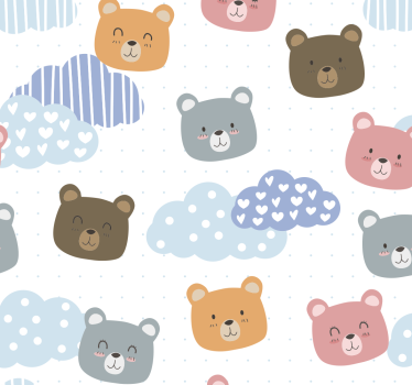 Tapeta koty kreskówka niedźwiedzie chmury - TenStickers