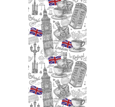 Nowoczesna tapeta do salonu w symbole Wielkiej Brytanii - TenStickers