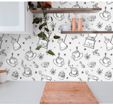 Tapeta do kuchni szkic motywu kawy - TenStickers