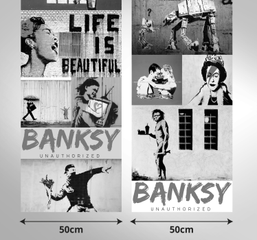 Tapeta artystyczna Banksy - szary kolaż - TenStickers