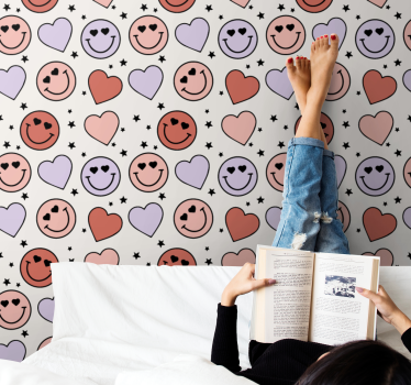 Tapeta dla nastolatka motyw uśmiechniętego serca - TenStickers