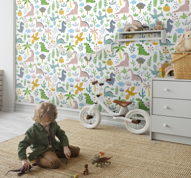 Tapeta dinozaury skandynawski wzór jurajski - TenStickers