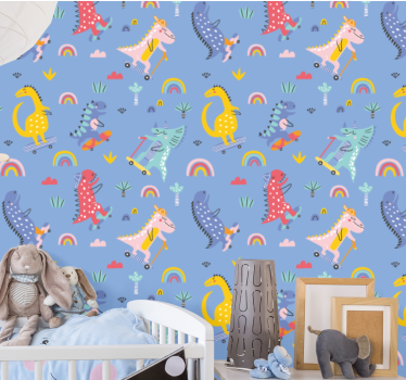 Tapeta dinozaury jeżdżące dinozaury - TenStickers