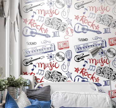 Tapeta do pokoju młodzieżowego Instrumenty muzyczne - TenStickers