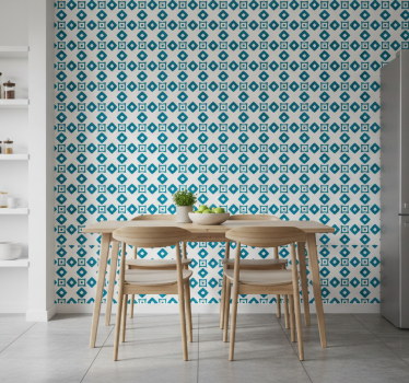 Tapeta do kuchni w geometryczny niebieski wzór - TenStickers