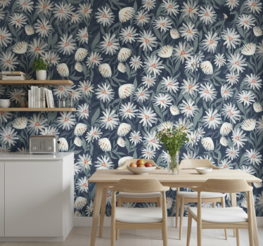 Tapeta do kuchni w niebieskie stokrotki - TenStickers