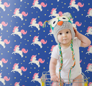 Tapeta do pokoju dziecięcego Jednorożec na niebieskim tle - TenStickers