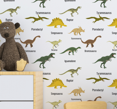 Tapeta do pokoju dziecięcego Realistyczne dinozaury z imionami - TenStickers