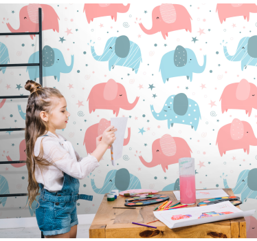Tapeta do pokoju dziecięcego Słoń różowy i niebieski - TenStickers