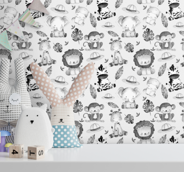 Tapeta do pokoju dziecięcego Szare zwierzęta z zoo - TenStickers