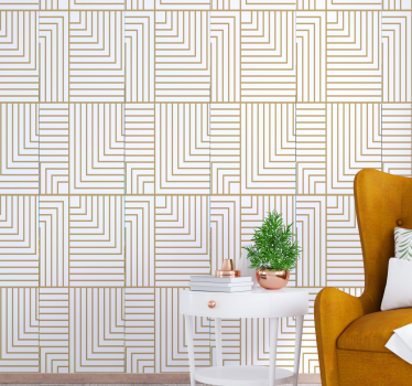 Tapeta do salonu abstrakcja Biało-złota geometria - TenStickers