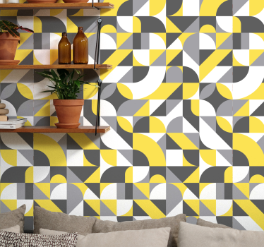 Tapeta do salonu abstrakcja Geometryczny szary i żółty - TenStickers