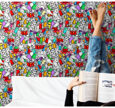 Tapeta do salonu Kolorowe, żywe puszki z graffiti - TenStickers
