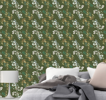 Tapeta do salonu Liście i gałęzie na zielonym tle - TenStickers