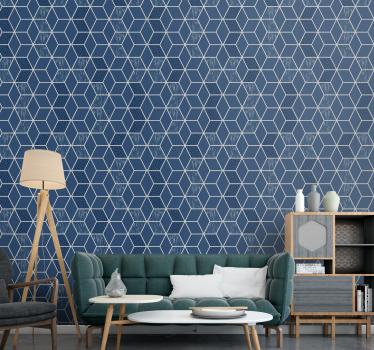 Tapeta do salonu niebieski kształt plastra miodu - TenStickers