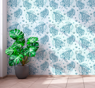 Ozdobna tapeta paisley Niebieskie kwiaty - TenStickers
