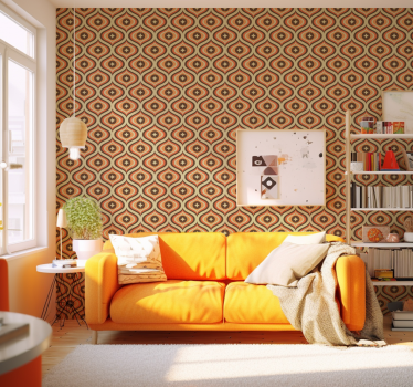 Tapeta do pokoju dziennego retro pomarańczowy i brązowy - TenStickers